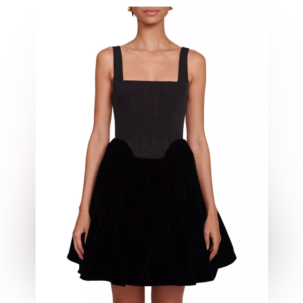 Staud Landscape Fit-&-Flare Dress black velvet goth party girl NWT 8